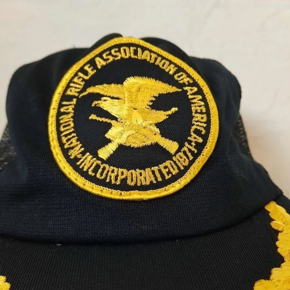 Vintage National Rifle Association NRA black gold wing snapback trucker …